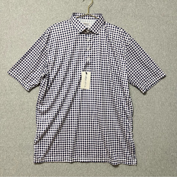 Collars & Co. Relaxed Dress Collar Polo NWT Size XL Navy Gingham Short Sleeve - Picture 3 of 12